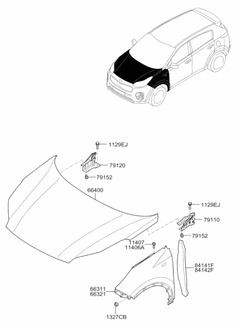 2018 Kia Sportage Panel Assembly-Hood Diagram for 66400D9100