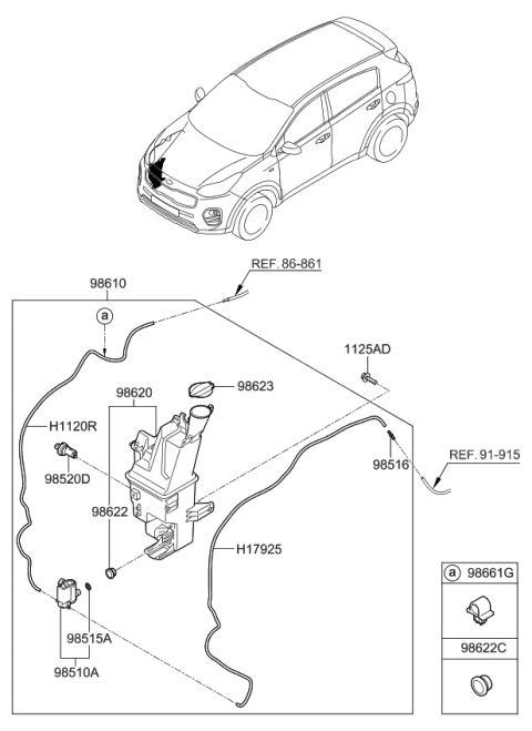 2019 Kia Sportage Windshield Washer Reservoir Assembly Diagram for 98620D9100