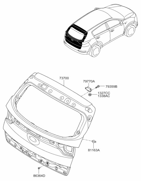 2017 Kia Sportage Hinge Assembly-Tail Gate Diagram for 79710D9000