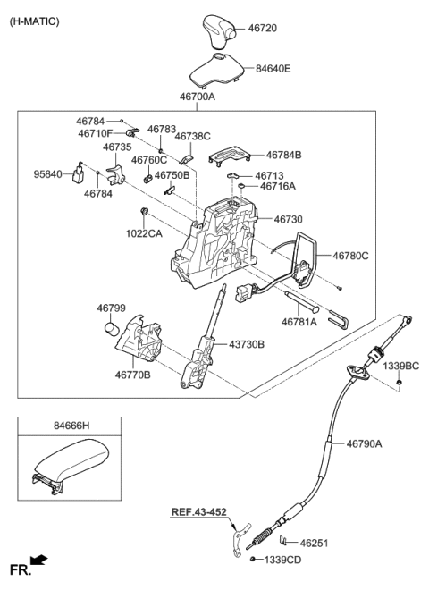 2015 Kia K900 Automatic Transmission Shift Control Cable Diagram for 467903T320