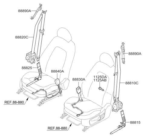 2015 Kia Optima Front Seat Belt Assembly Right Diagram for 888202T51087