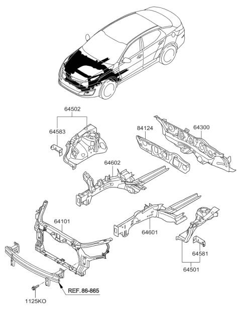 2014 Kia Optima Fender Mounting Bracket Assembly, Left Diagram for 645172T000
