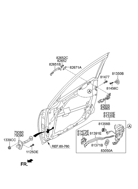 2014 Kia Optima Front Door Latch & Actuator Assembly, Right Diagram for 813202T521