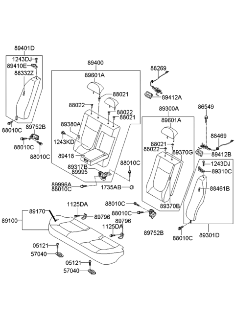 2008 Kia Spectra Cushion Assembly-Rear Seat Diagram for 891012F002293