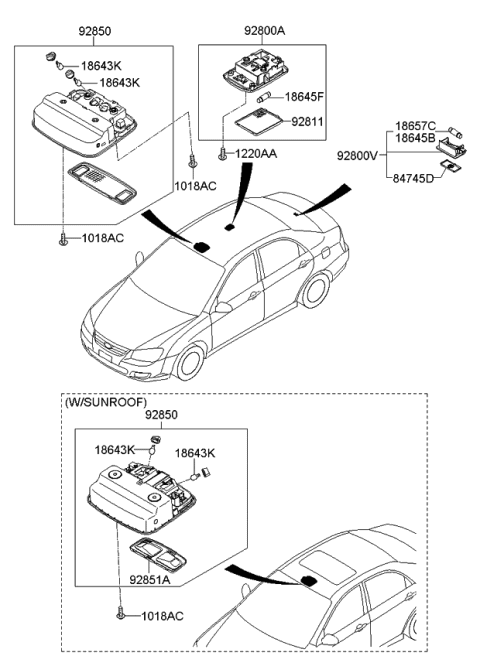 2007 Kia Spectra Lamp Assembly-Map Diagram for 928702F000NM