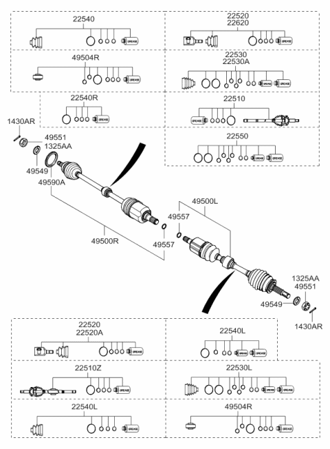 2007 Kia Spectra Joint Set-Inner,LH Diagram for 495921F200