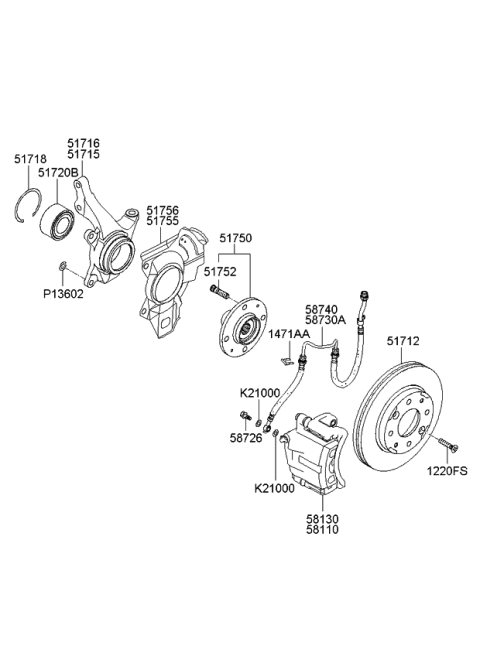 2009 Kia Spectra Front Brake Disc Dust Cover Right Diagram for 517562F210