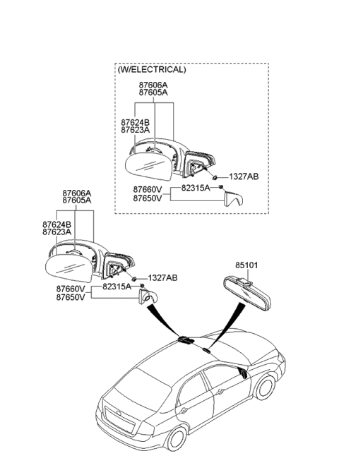 2007 Kia Spectra Outside Rear View Mirror Assembly, Right Diagram for 876202F151