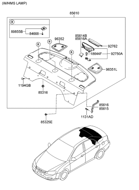 2009 Kia Spectra Trim Assembly-Package Tray Diagram for 856102F451NM