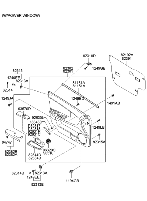 2007 Kia Spectra GARNISH-Front Door Control Trim Diagram for 823342F000NM