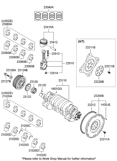 2009 Kia Spectra Piston & Pin Assembly Diagram for 2341023AA0