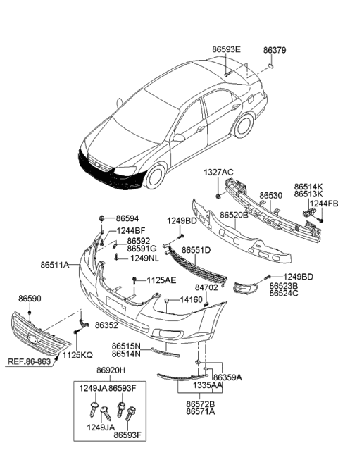 2007 Kia Spectra Front Bumper Cover Diagram for 865112F500