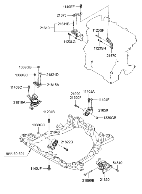 2009 Kia Spectra Rear Roll Stopper Bracket Assembly Diagram for 219302F150