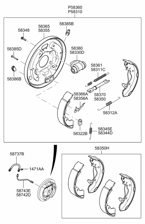 2007 Kia Spectra Pin-Shoe Hold Down Diagram for 5838544000