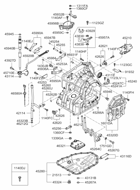 2008 Kia Spectra Pan Assembly-Automatic Transaxle Oil Diagram for 4528023000