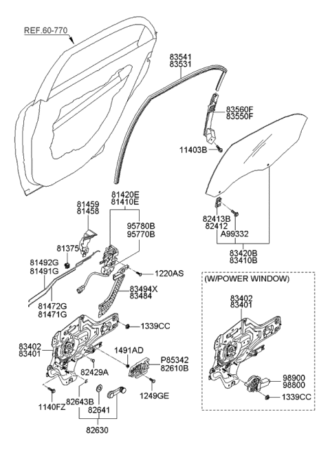 2007 Kia Spectra Rear Door Latch & Actuator Assembly, Left Diagram for 814102F011