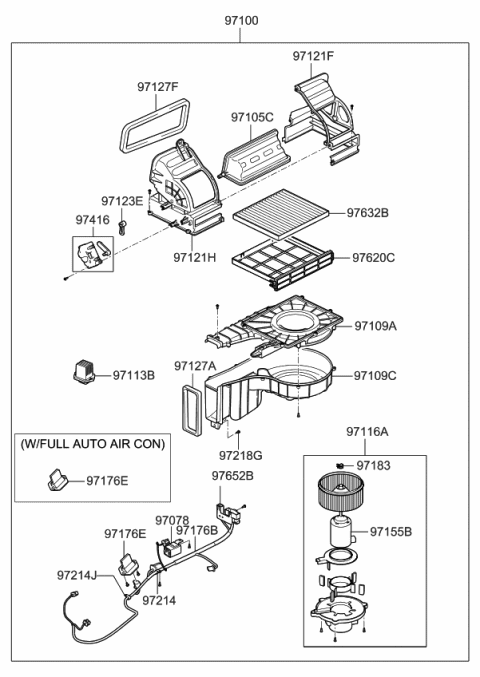 2009 Kia Spectra Motor & Fan Assembly-A/C Diagram for 971132F000