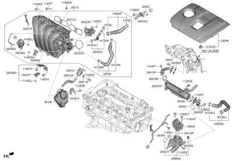 2023 Kia Forte Exhaust Gas Recirculation Valve Assembly Diagram for 284002E700