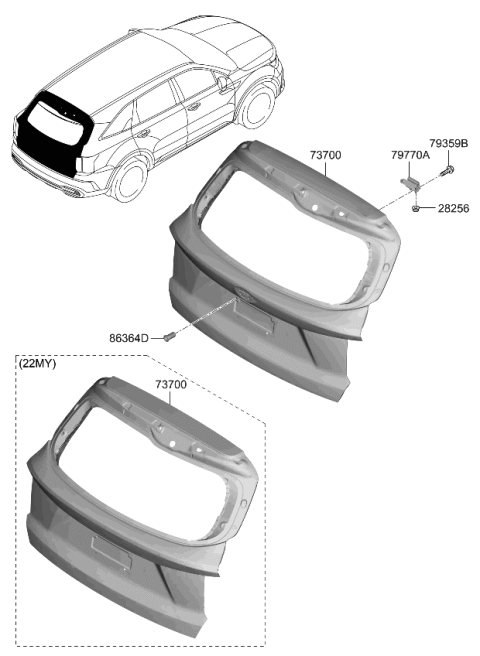2022 Kia Sorento Tail Gate Diagram