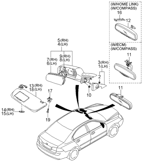 2006 Kia Optima Outside Rear View Mirror Assembly, Left Diagram for 876102G010