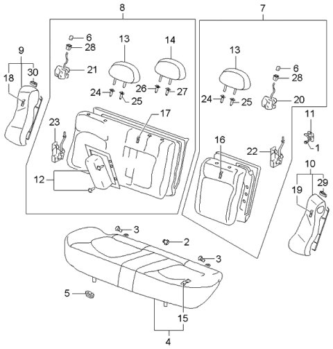 2000 Kia Optima Rear Seat Back Armrest Assembly Diagram for 8990038251BTC