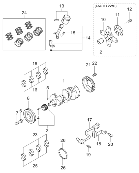 2001 Kia Optima Piston & Pin Assembly Diagram for 2341037935