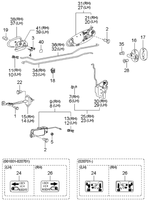 2002 Kia Optima Door Outside Handle Assembly, Right Diagram for 836603C021XX