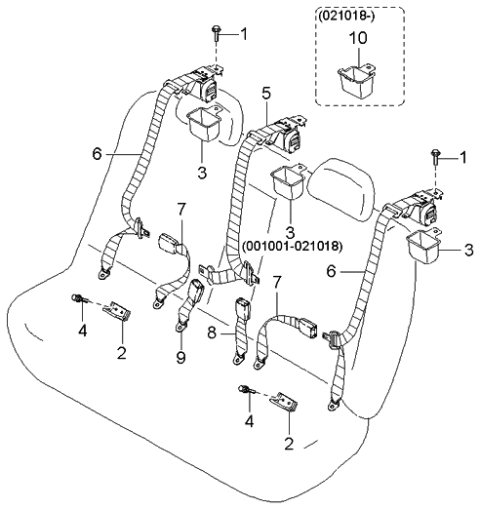 2005 Kia Optima Rear Seat Belt Side Buckle Assembly Diagram for 8983038101BT