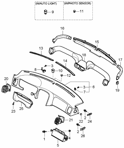 2002 Kia Optima Duct Assembly-Side Air VENTILATOR Diagram for 974903C010BT
