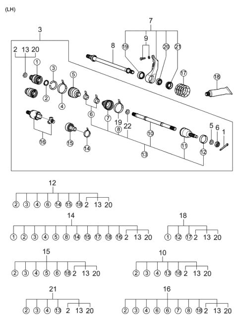 2003 Kia Optima Shaft Assembly-Drive,LH Diagram for 4950038400