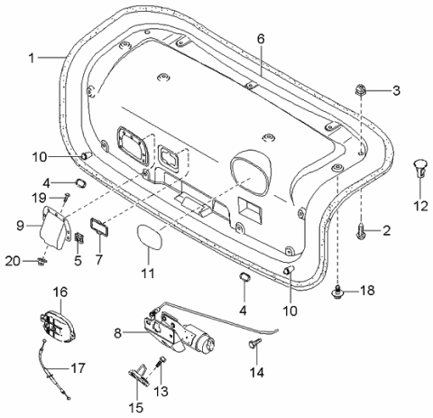 2002 Kia Optima Tail Gate Latch Assembly Diagram for 812303C010