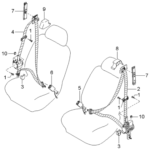 2005 Kia Optima Front Seat Belt Buckle Assembly, Right Diagram for 888403C200BT