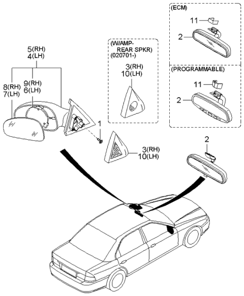 2001 Kia Optima Outside Rear View Mirror & Holder Assembly, Left Diagram for 876113C100