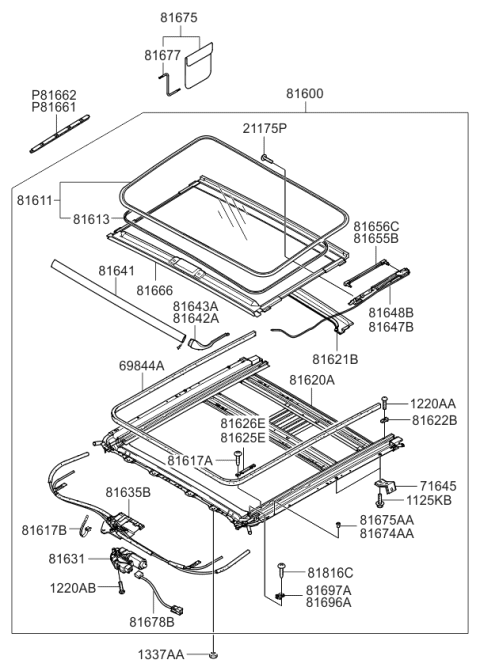 2007 Kia Optima Link Assembly-SUNROOF Decoration Diagram for 816423L000