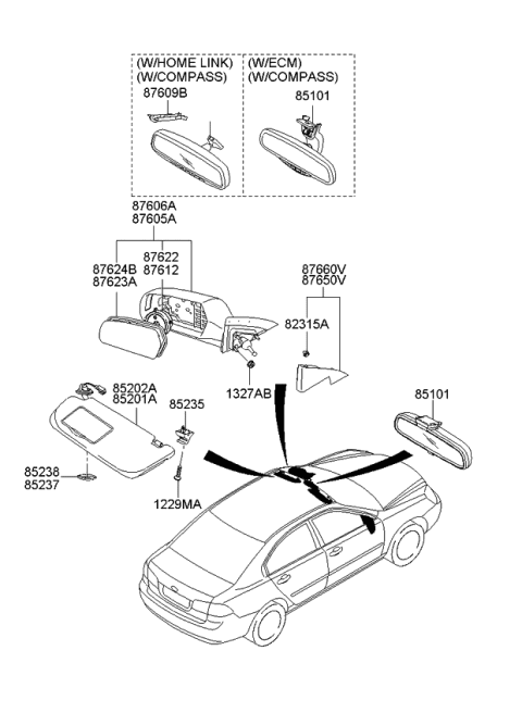 2008 Kia Optima Rear View Inside Mirror Assembly Diagram for 851010A200