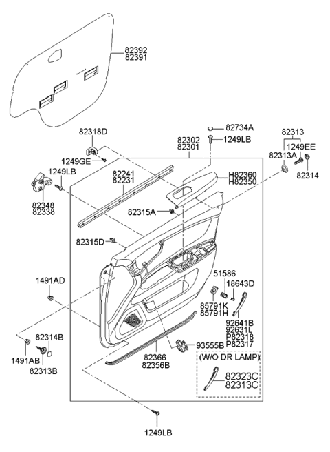 2006 Kia Optima Front Door Right Armrest Assembly Diagram for 823602G000J7