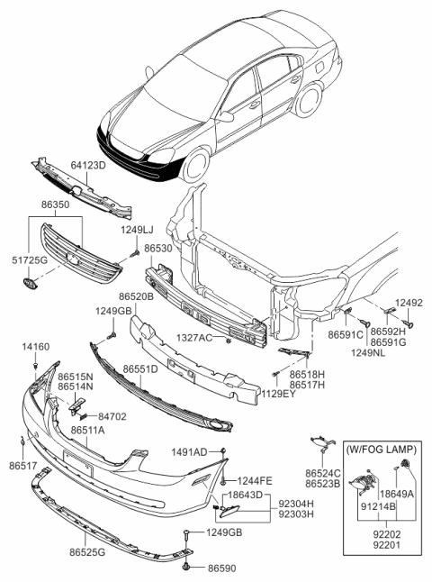 2006 Kia Optima Front Fog Lamp Assembly, Right Diagram for 922022G000