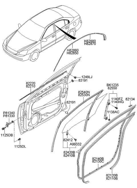 2007 Kia Optima Glass Assembly-Front Door LH Diagram for 824102G010