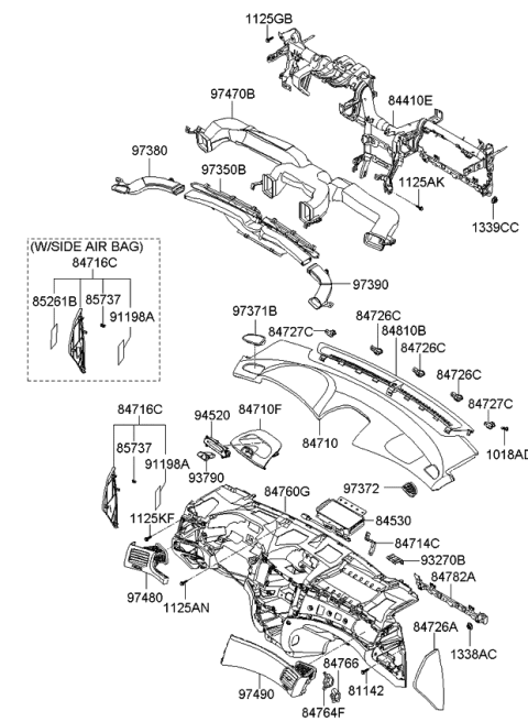 2008 Kia Optima Duct Assembly-Side Air VENTILATOR Diagram for 974902G000D1