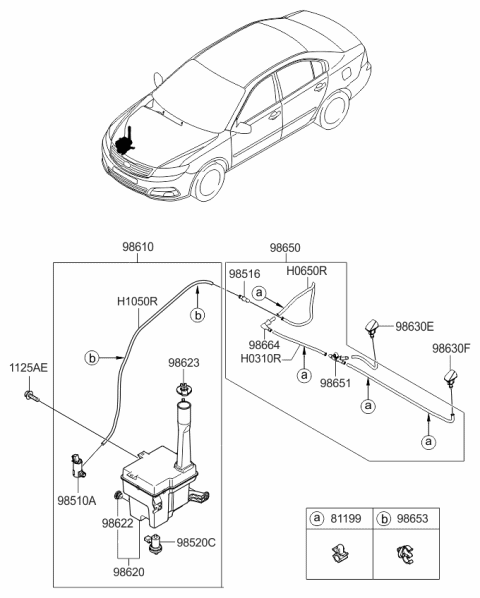 2006 Kia Optima Washer Reservoir & Pump Assembly Diagram for 986102G500