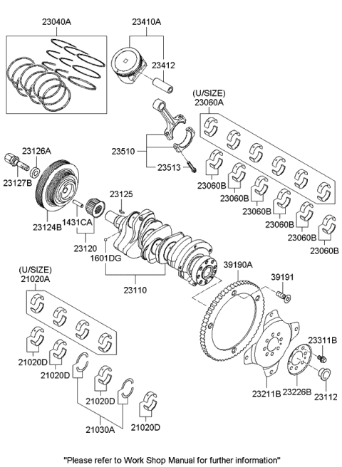 2007 Kia Optima Piston & Pin Assembly Diagram for 234103E001
