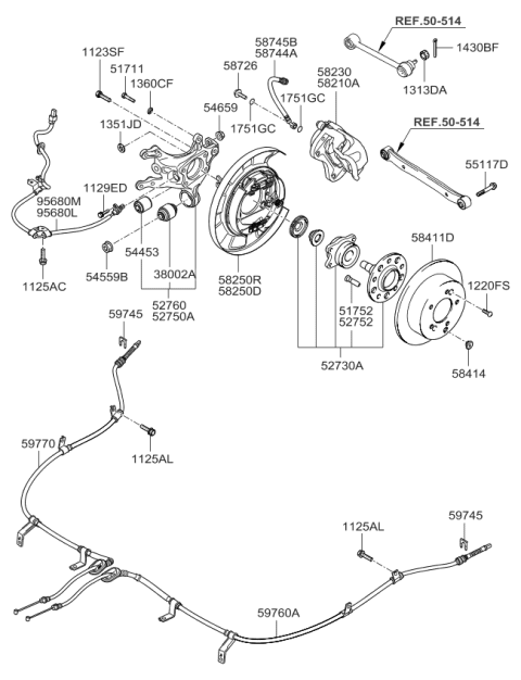 2008 Kia Optima Packing Rear Brake Assembly, Left Diagram for 582502G000