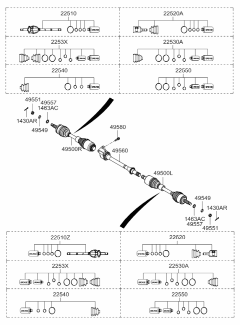 2008 Kia Optima Joint Set-Outer,LH Diagram for 495912G505