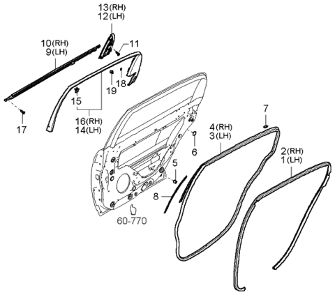 2005 Kia Amanti WEATHERSTRIP Assembly-Rear Door Side Diagram for 831303F000