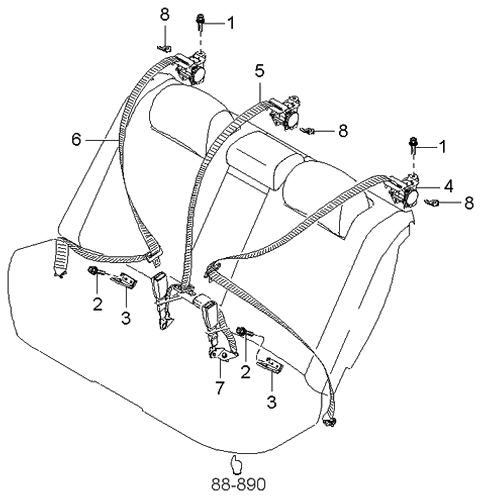 2004 Kia Amanti Rear Seat Belt Assembly .Right Diagram for 898203F500NF
