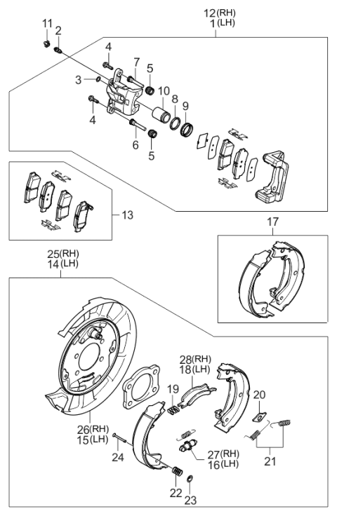 2005 Kia Amanti Packing Rear Brake Assembly, Right Diagram for 582703F000