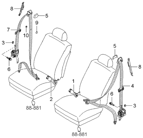 2006 Kia Amanti Webbing Clamp Locking Retractor 3Pt Seat Belt Assembly Left Diagram for 888103F500NF