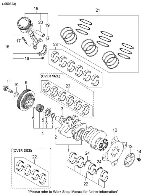 2004 Kia Amanti Bearing Pair Set-Crank shaft Diagram for 2102039630
