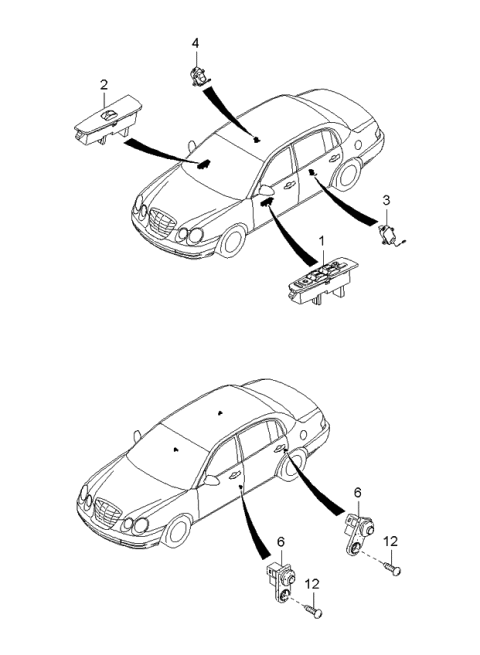 2005 Kia Amanti Rear Power Window Sub Right Switch Assembly Diagram for 935803F100NF