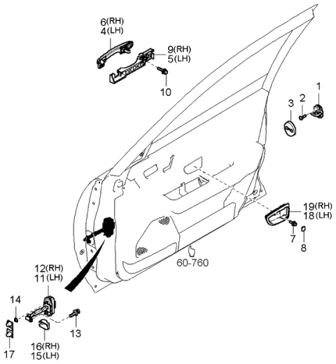 2006 Kia Amanti Base Assembly-Front Door Outside Diagram for 826553F000